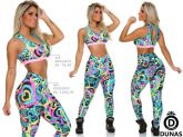 Calça legging cruzada onça colorida